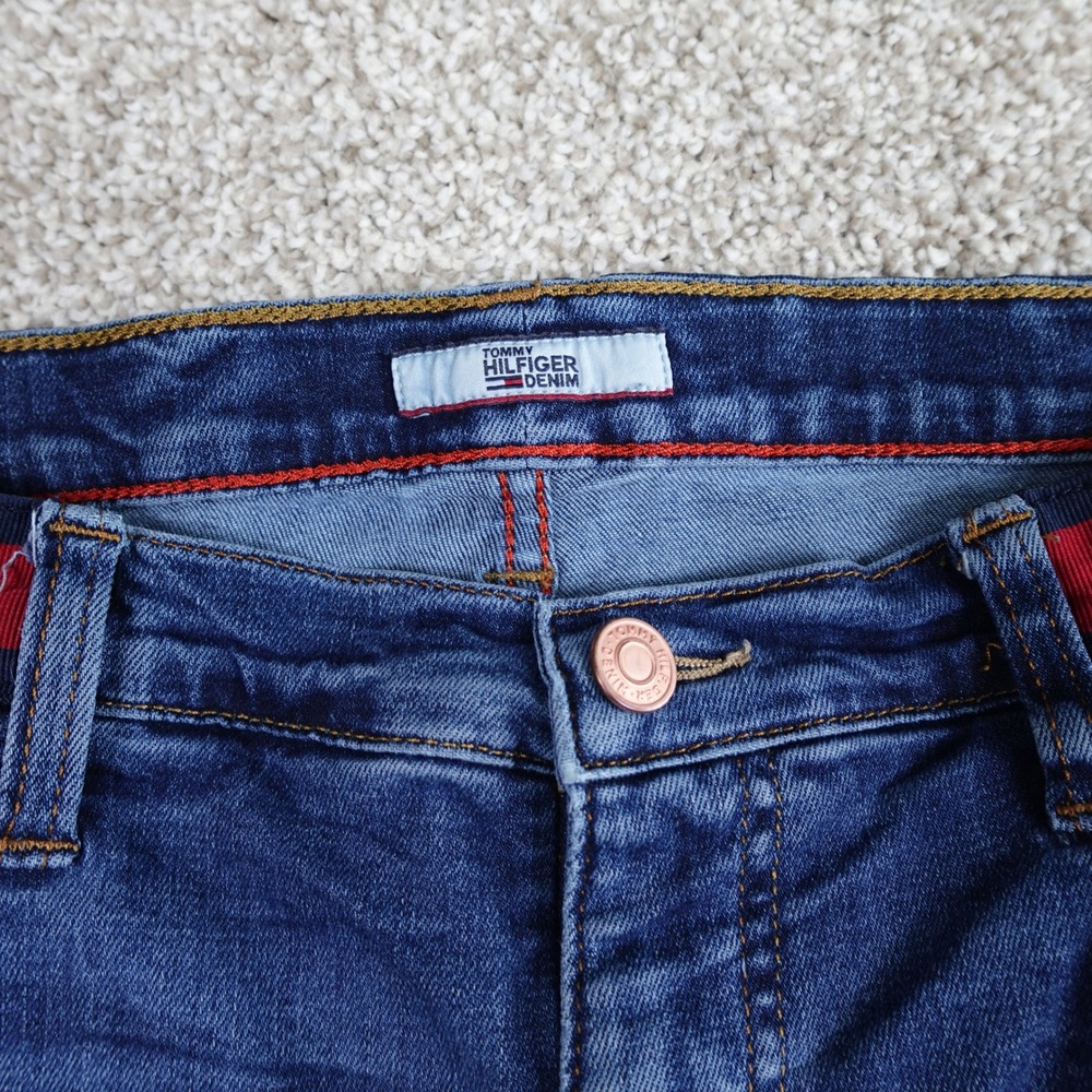 Tommy Hilfiger Denim Women 14 Straight Leg Jeans Blue Striped Waistband Slimming - Picture 3 of 10